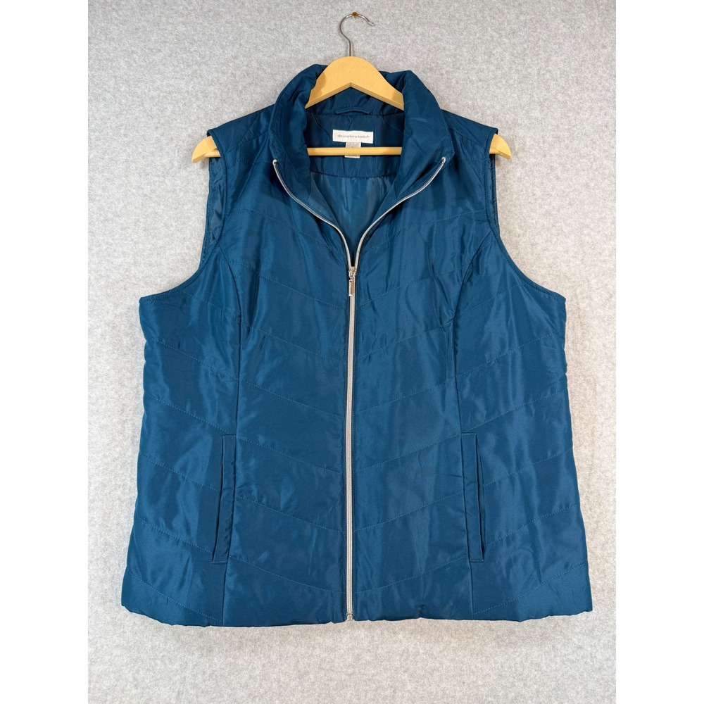 Christopher & Banks XL Puffer Vest Teal Blue Quilted Full Zip Sleeveless